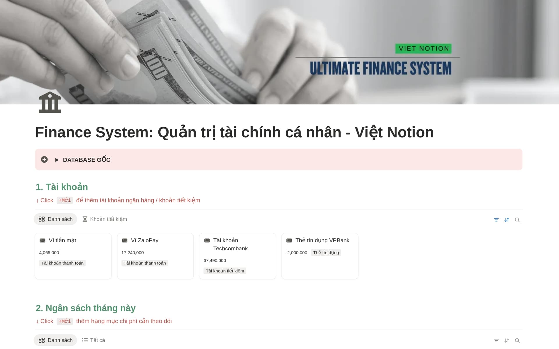 theo dõi tài chính cá nhân với Notion