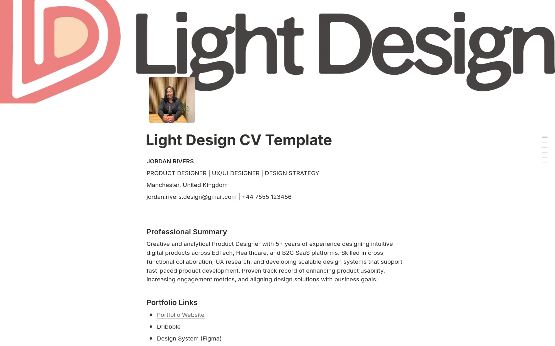 A template preview for CV Format by Light Design