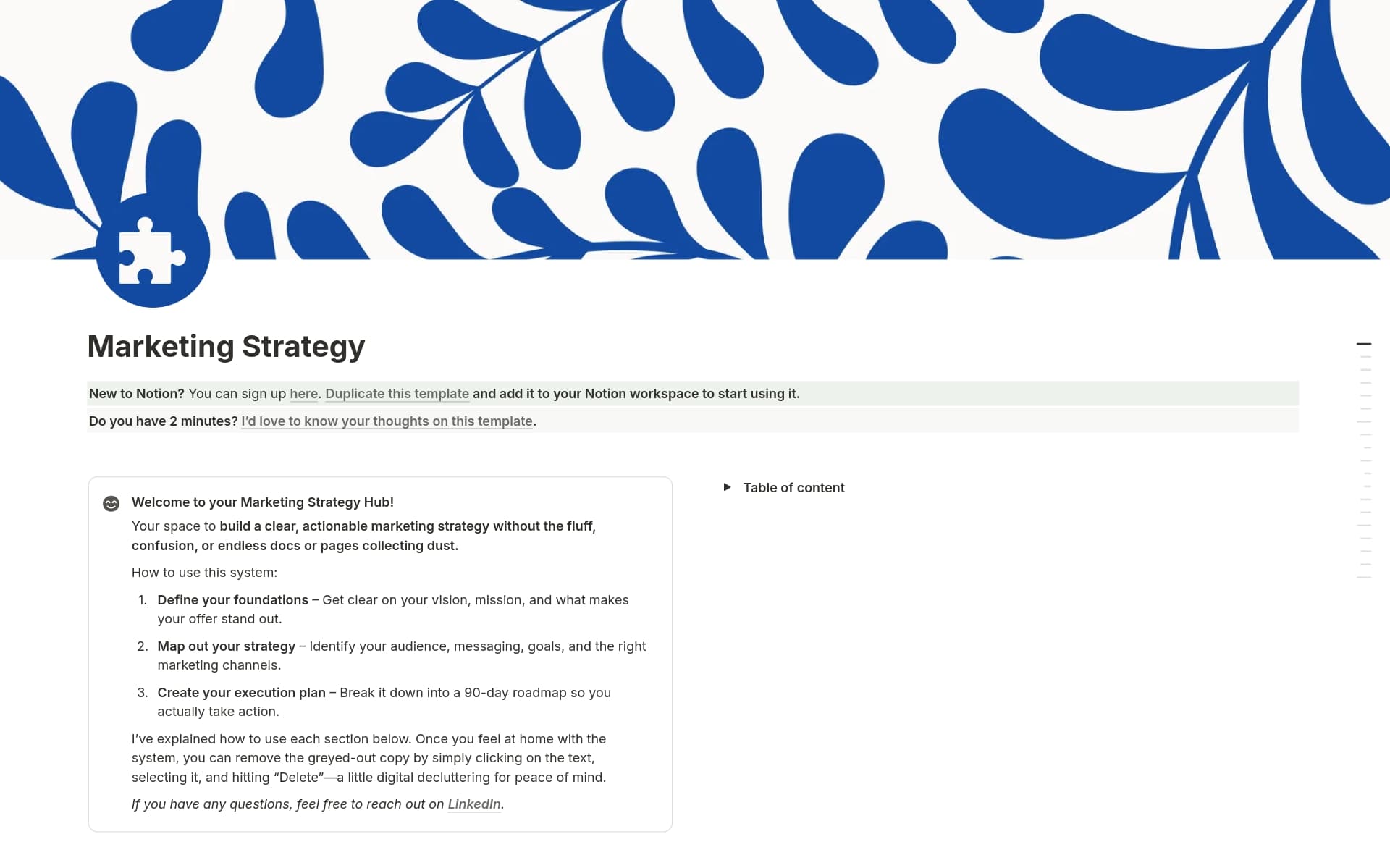 A template preview for Marketing Strategy Hub