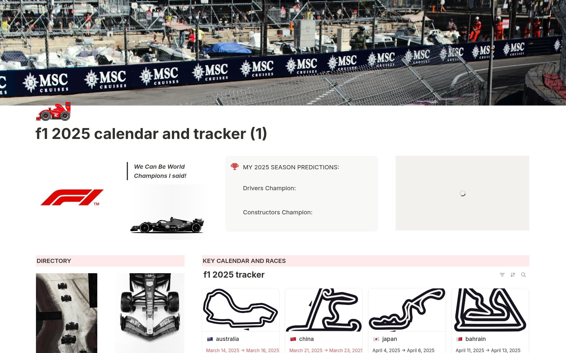 A template preview for formula 1 2025 calendar