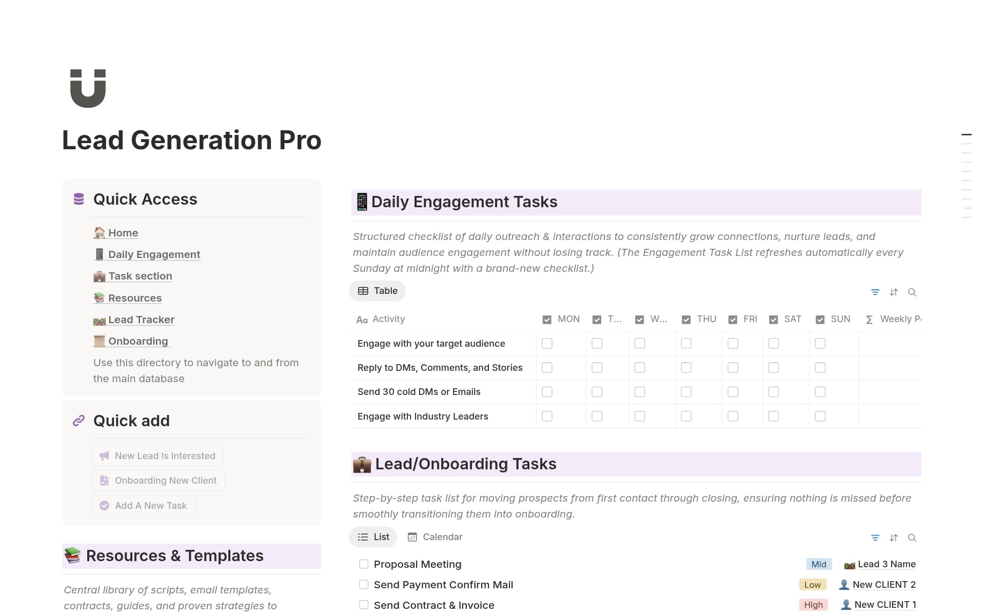 A template preview for Lead Generation Pro