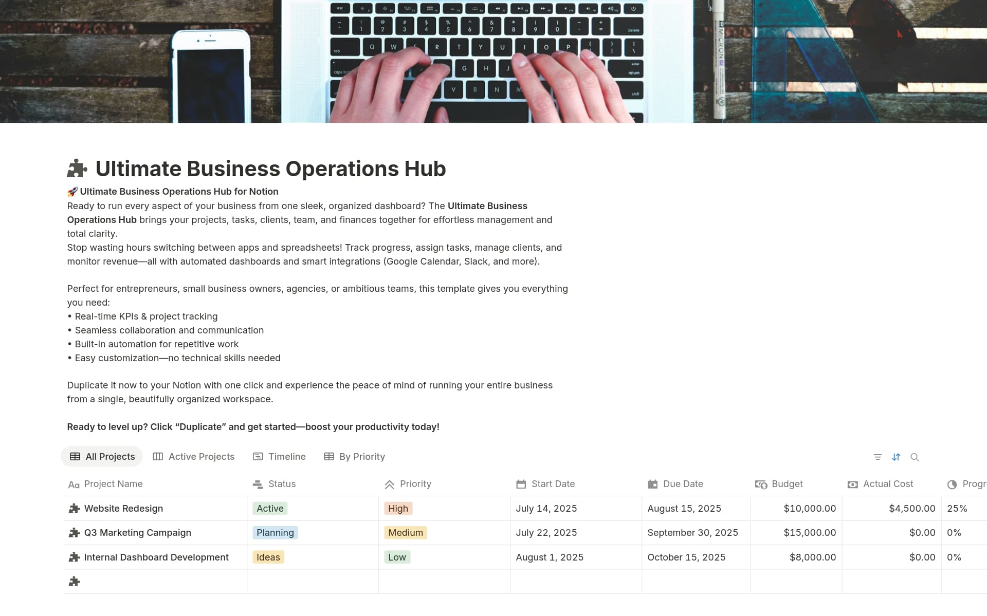 A template preview for Ultimate Business Operations Hub