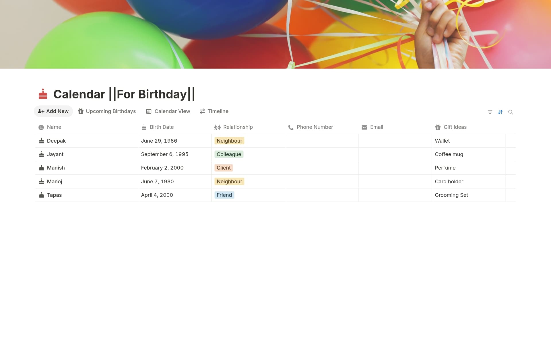 A template preview for Birthday Calendar