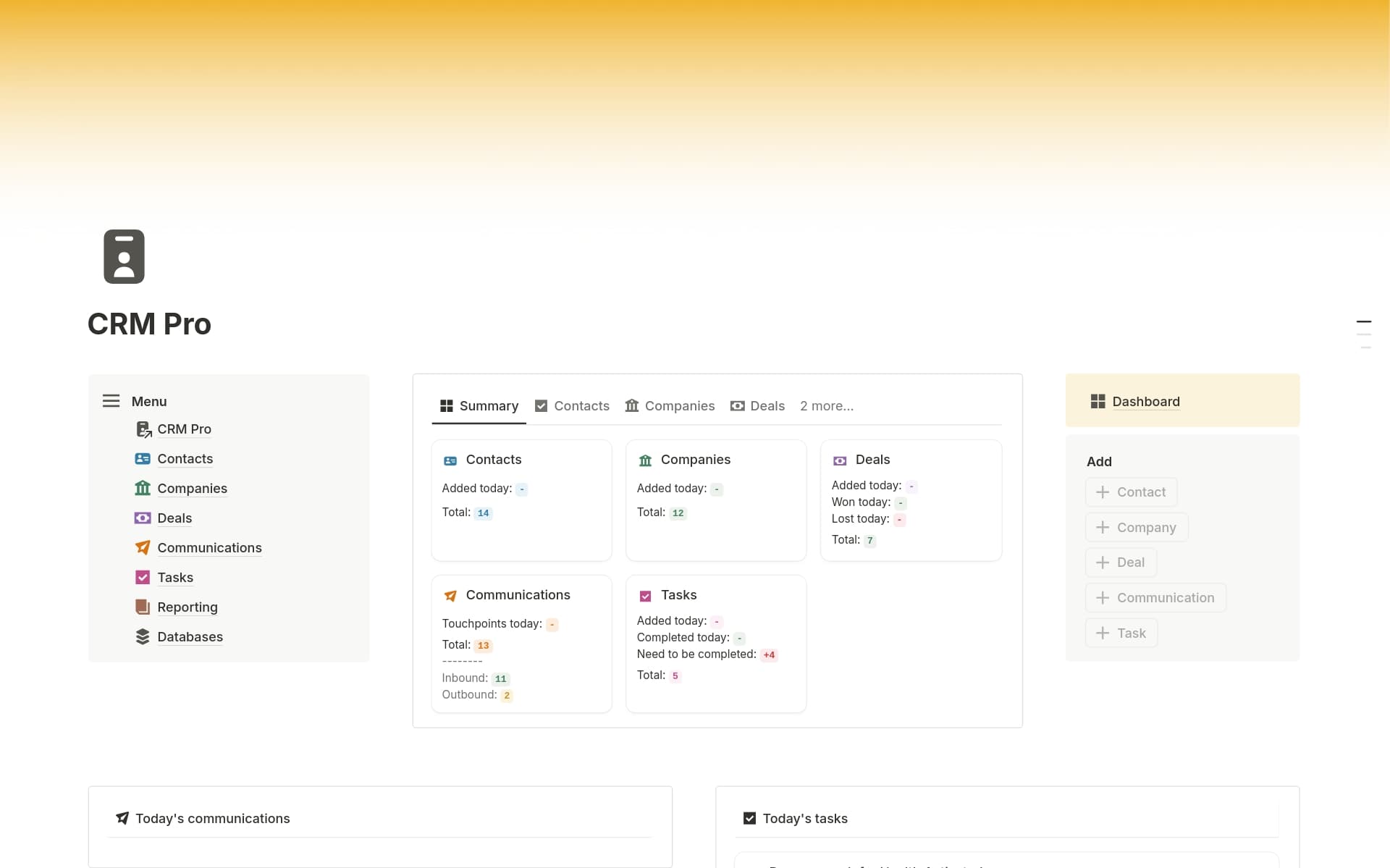 A template preview for CRM Pro for Small Businesses & Freelancers