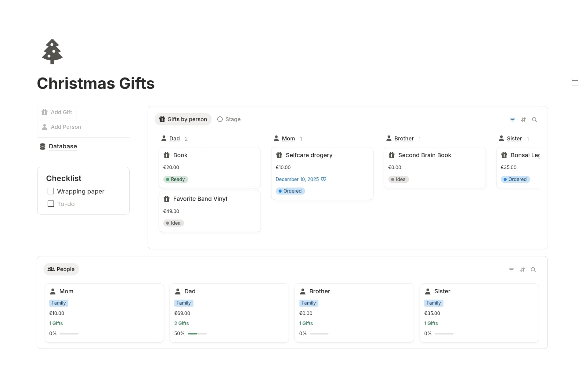 A template preview for Christmas Gifts Planner