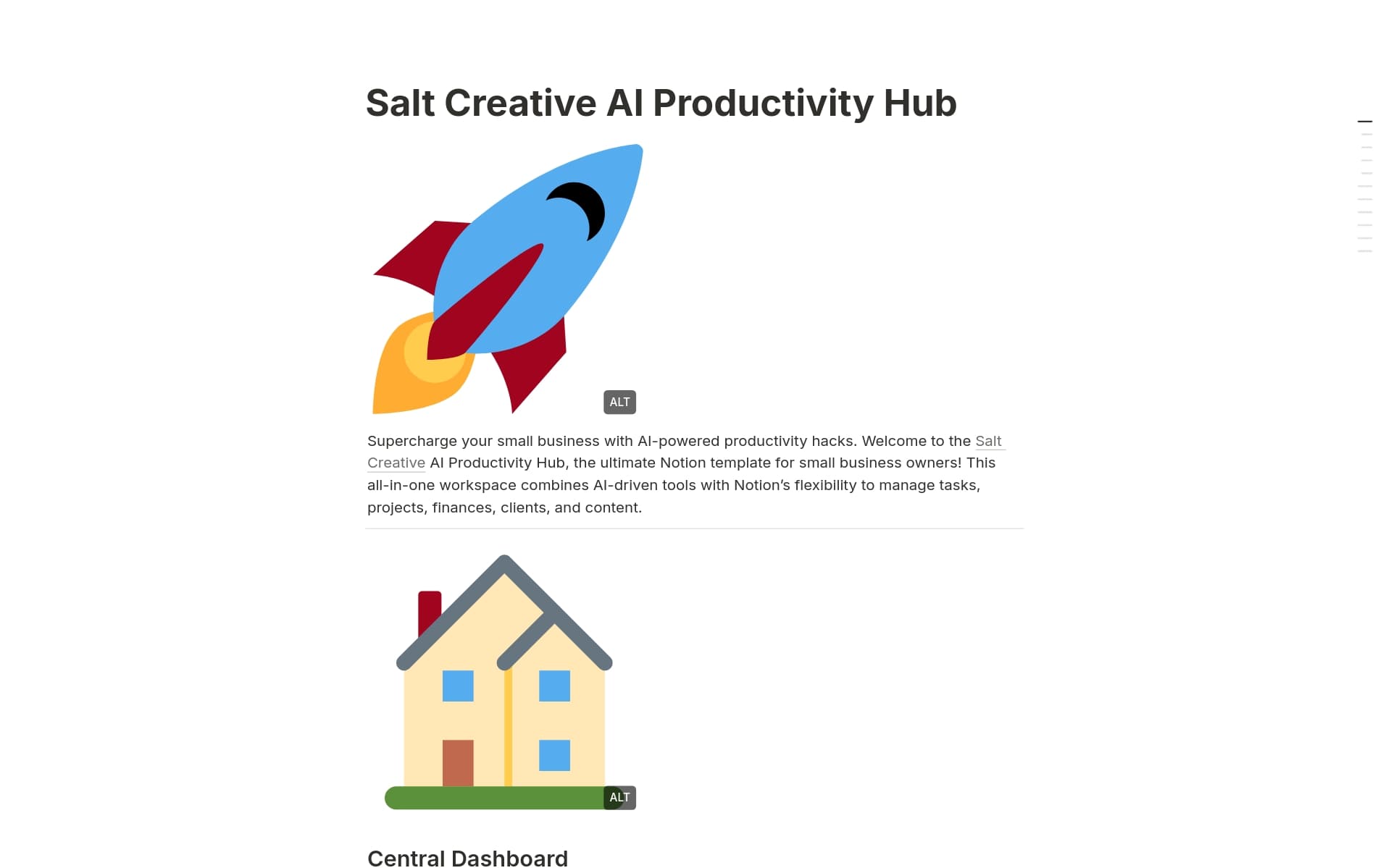 A template preview for Salt Creative AI Productivity Hub