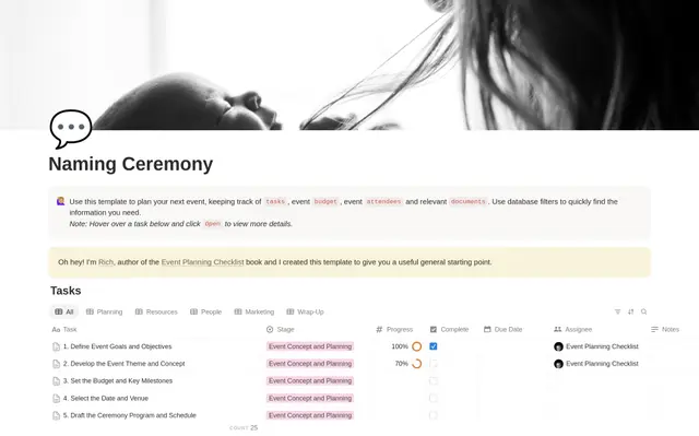 Naming Ceremony Planning Checklist preview