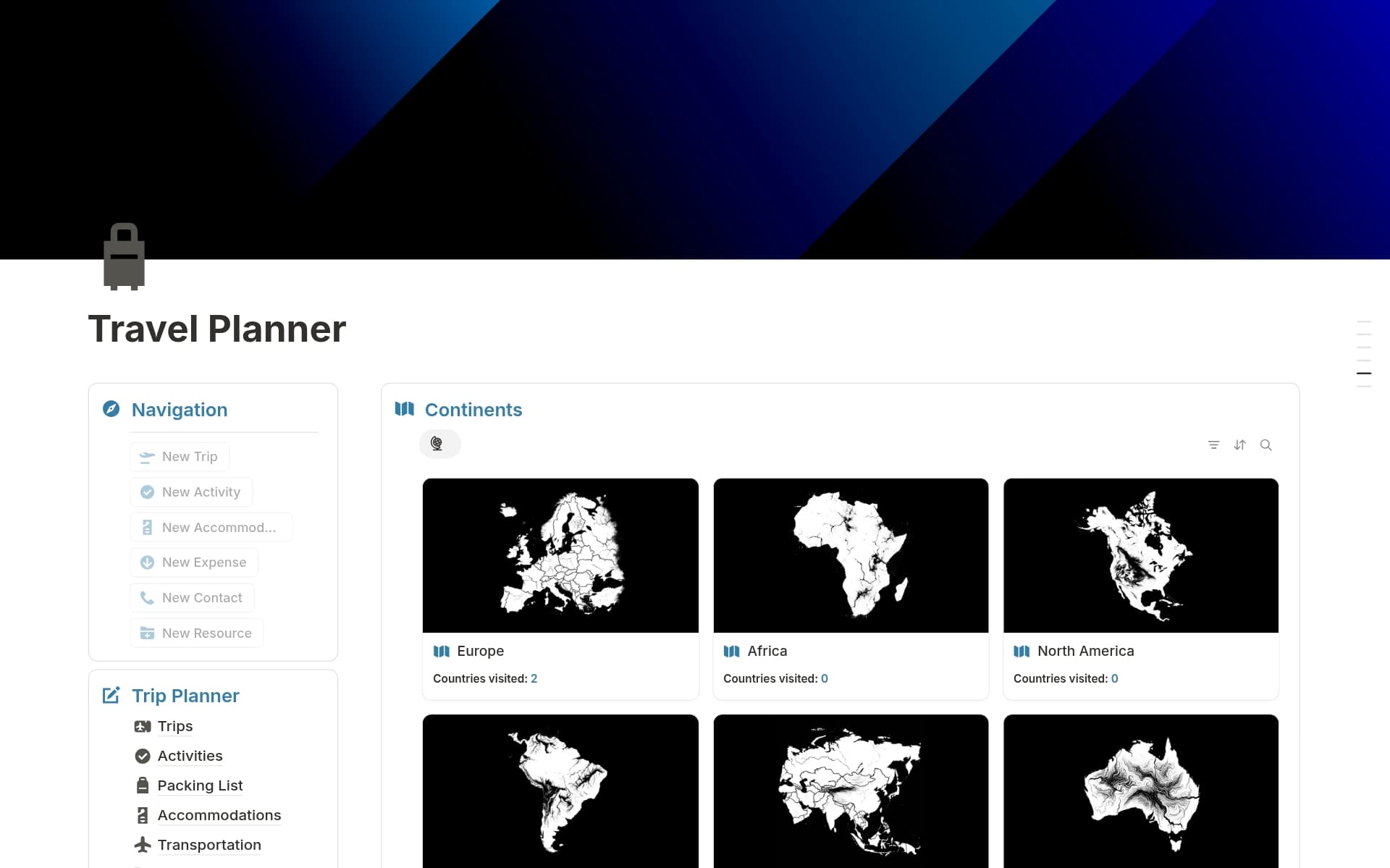 A template preview for Travel Planner