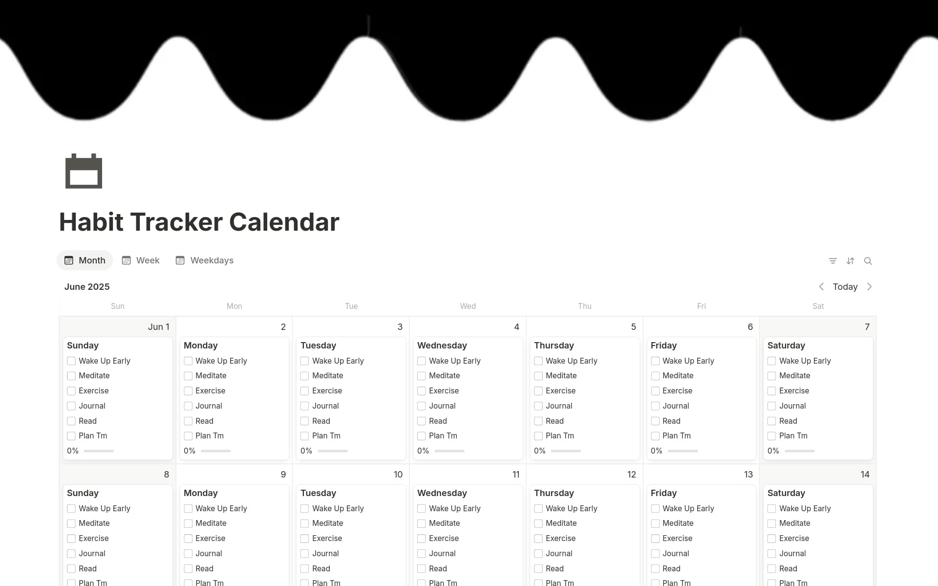A template preview for Habit Tracker Calendar