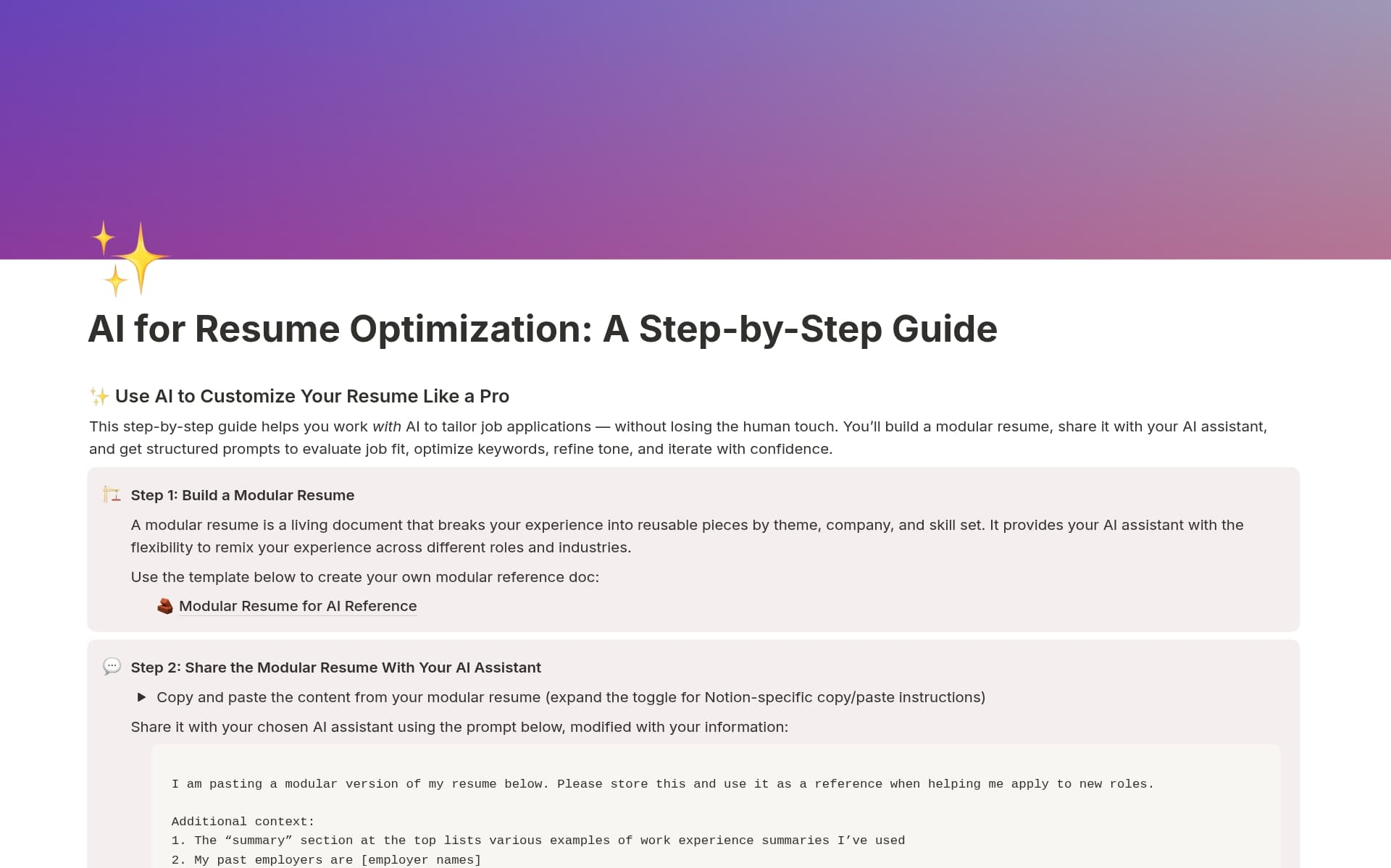 A template preview for AI for Resume Optimization: A Step-by-Step Guide