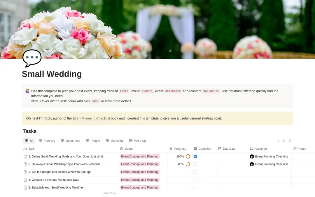 Small Wedding Planning Checklist preview