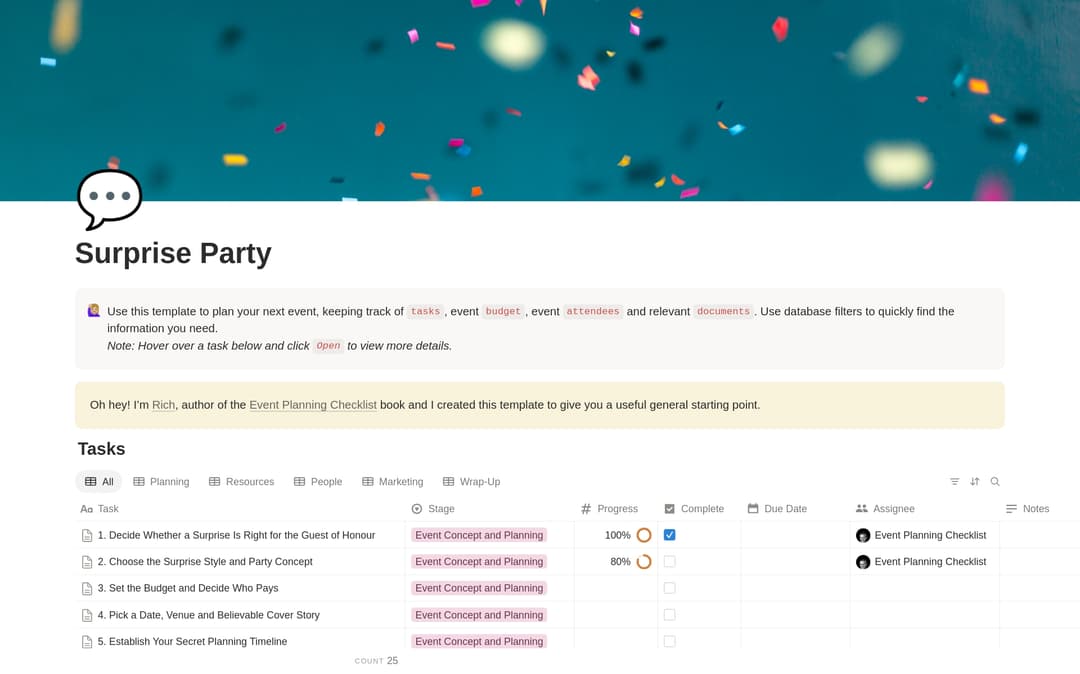 Surprise Party Planning Checklist preview