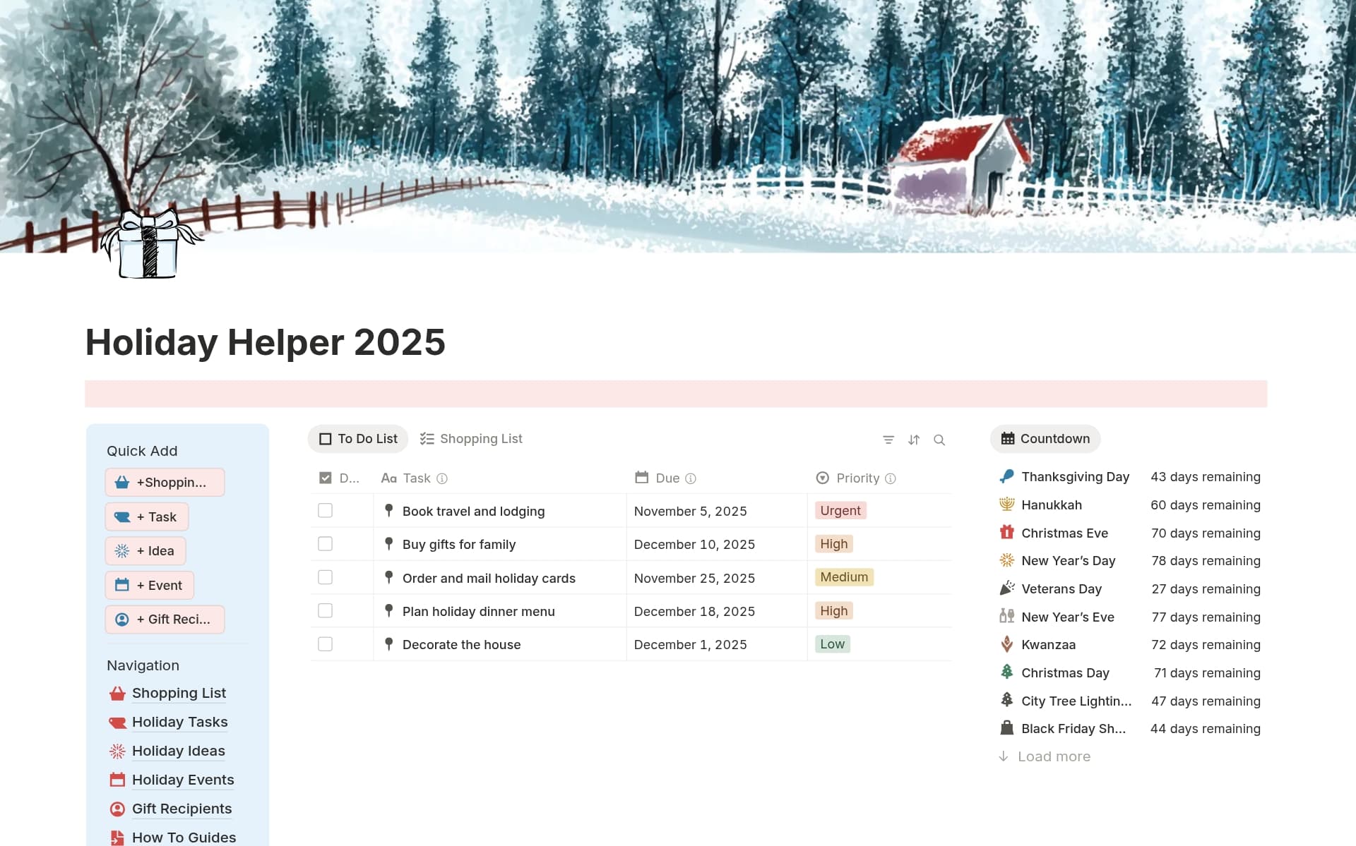A template preview for Holiday Helper 2025