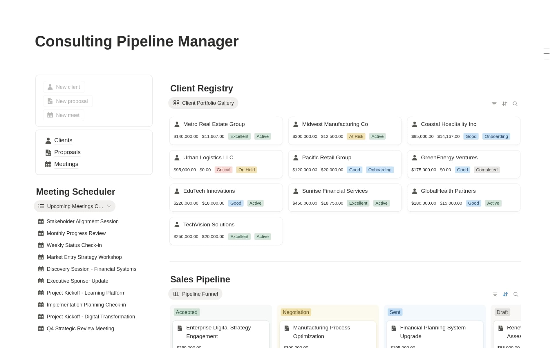 معاينة قالب Consulting Pipeline Manager