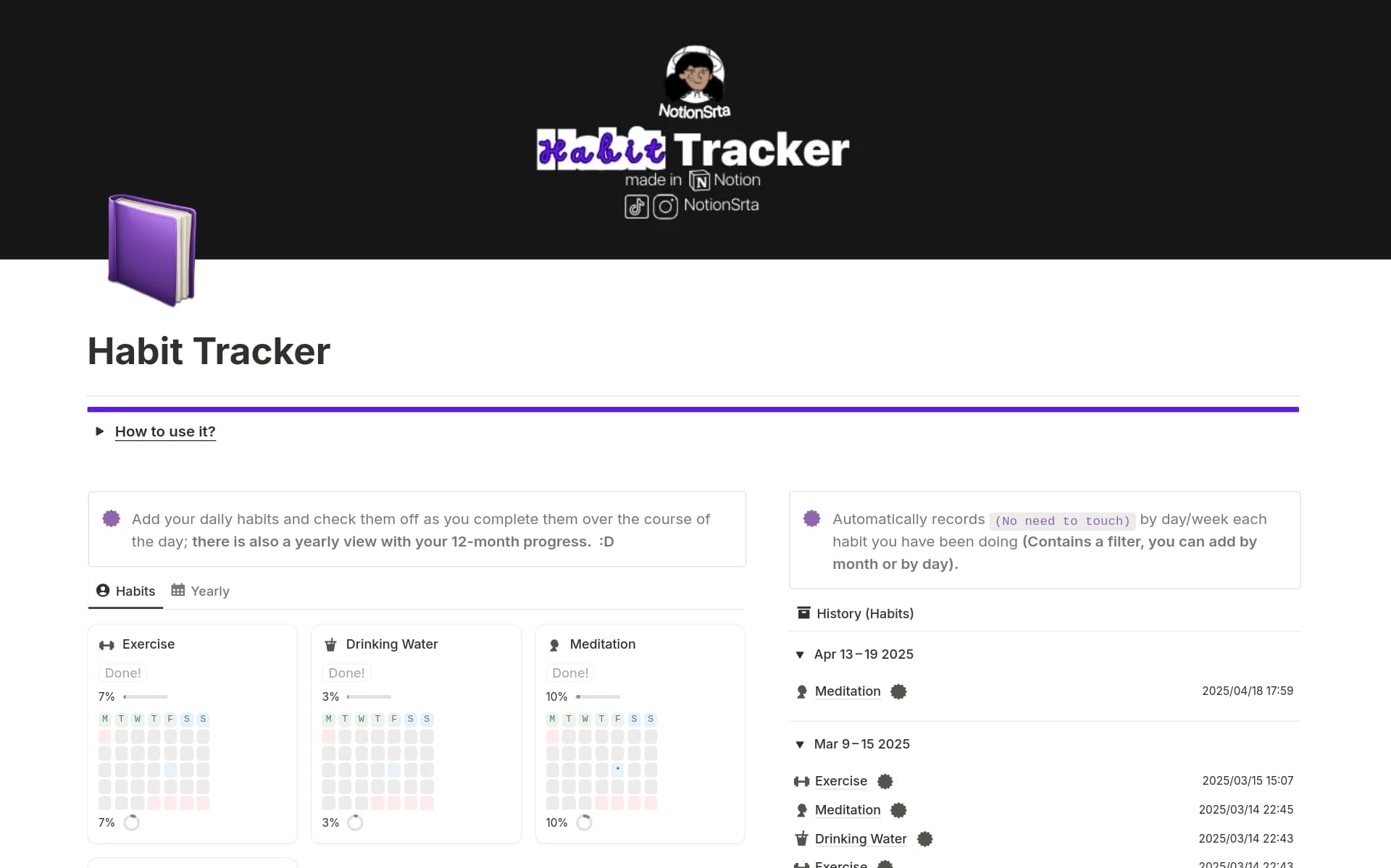 A template preview for Aesthetic Simple Minimalist Habit Tracker