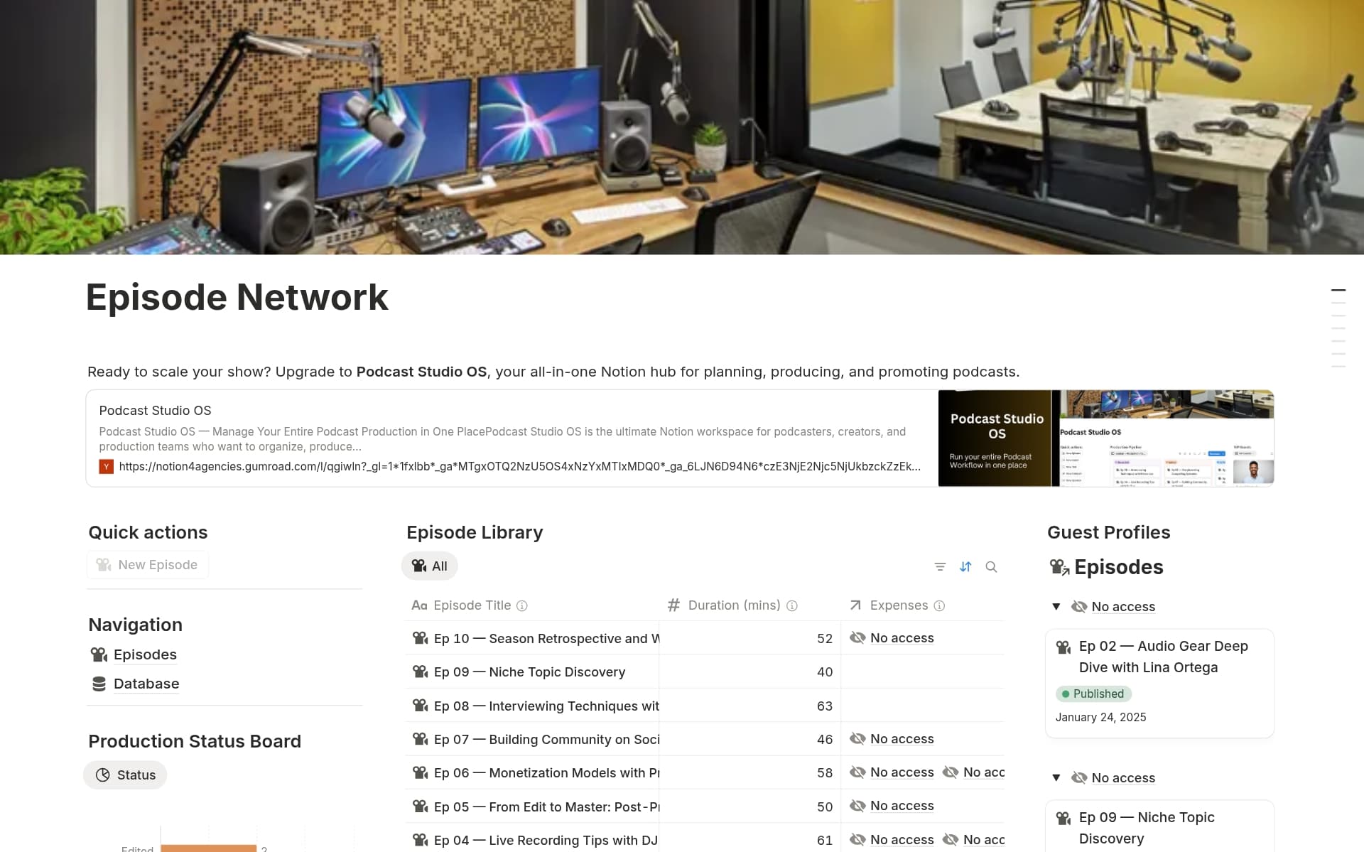Uma prévia do modelo para Episode Network