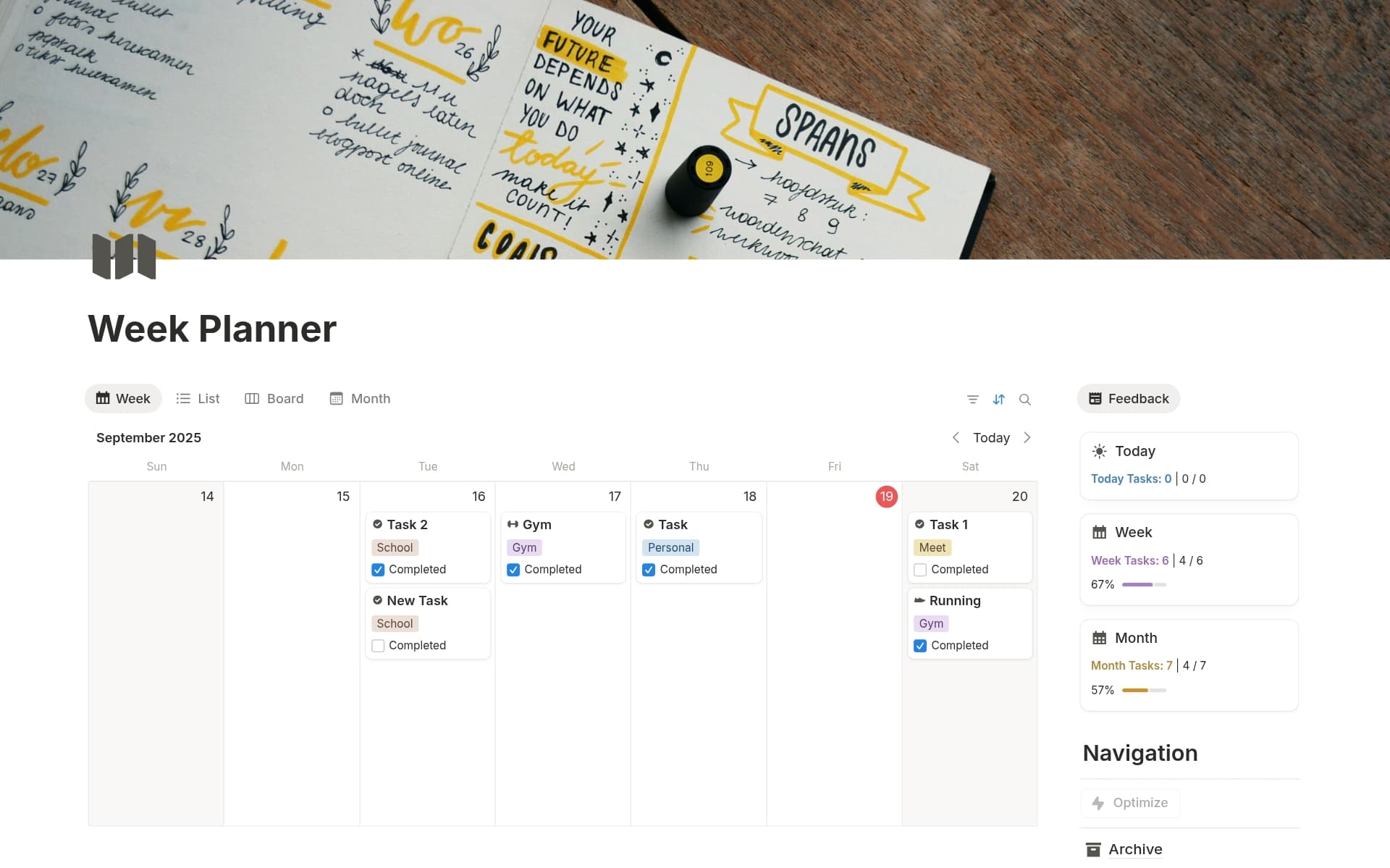 A template preview for Week Planner