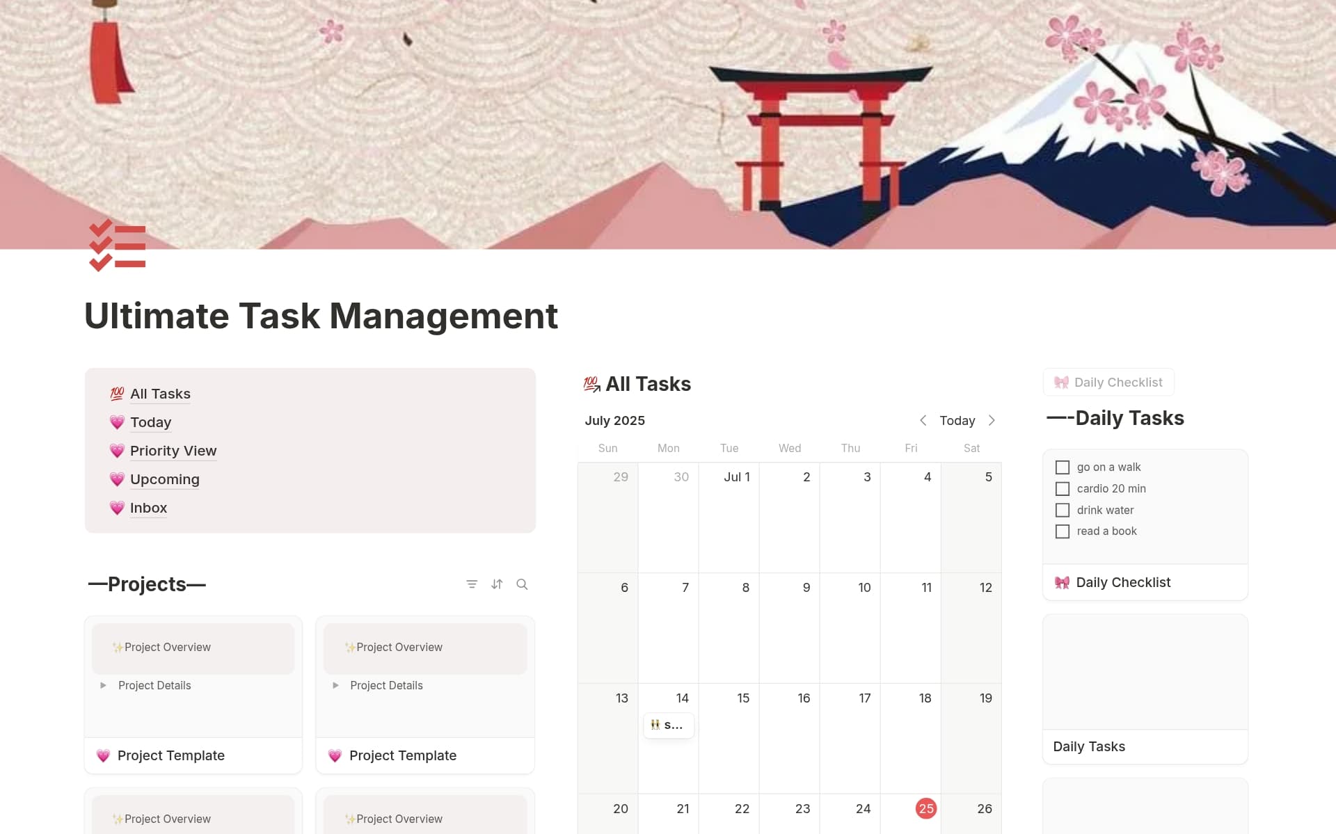 A template preview for Tasks Management