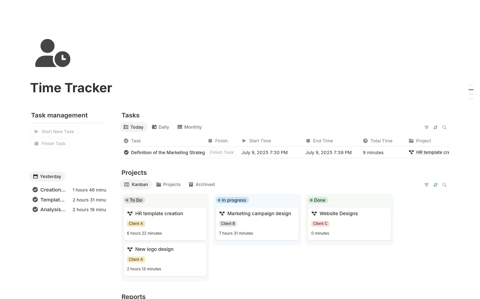 A template preview for Time Tracker