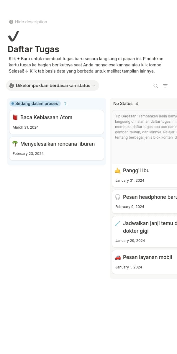Tangkapan layar aplikasi seluler Notion