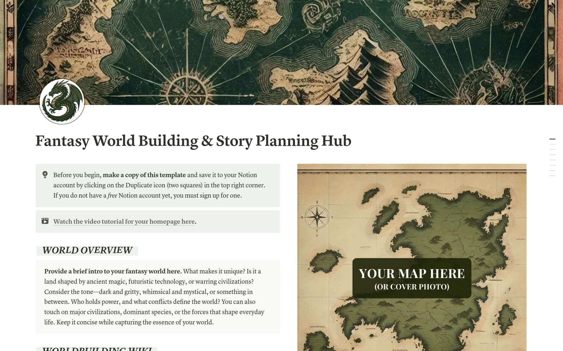 The ultimate Notion Worldbuilding Template for fantasy writers. Build your world, magic system, plot, characters, timelines, locations, and more—all in one organized, interconnected hub. It’s your all-in-one worldbuilding bible, ready to use!