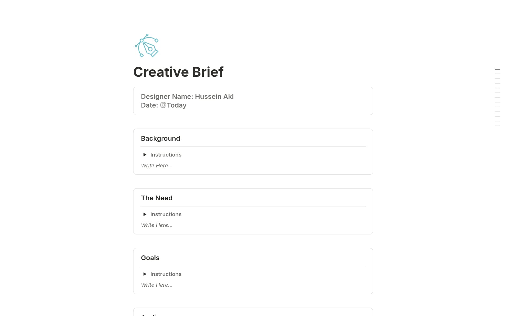 A template preview for Designer's Creative Brief for Clients