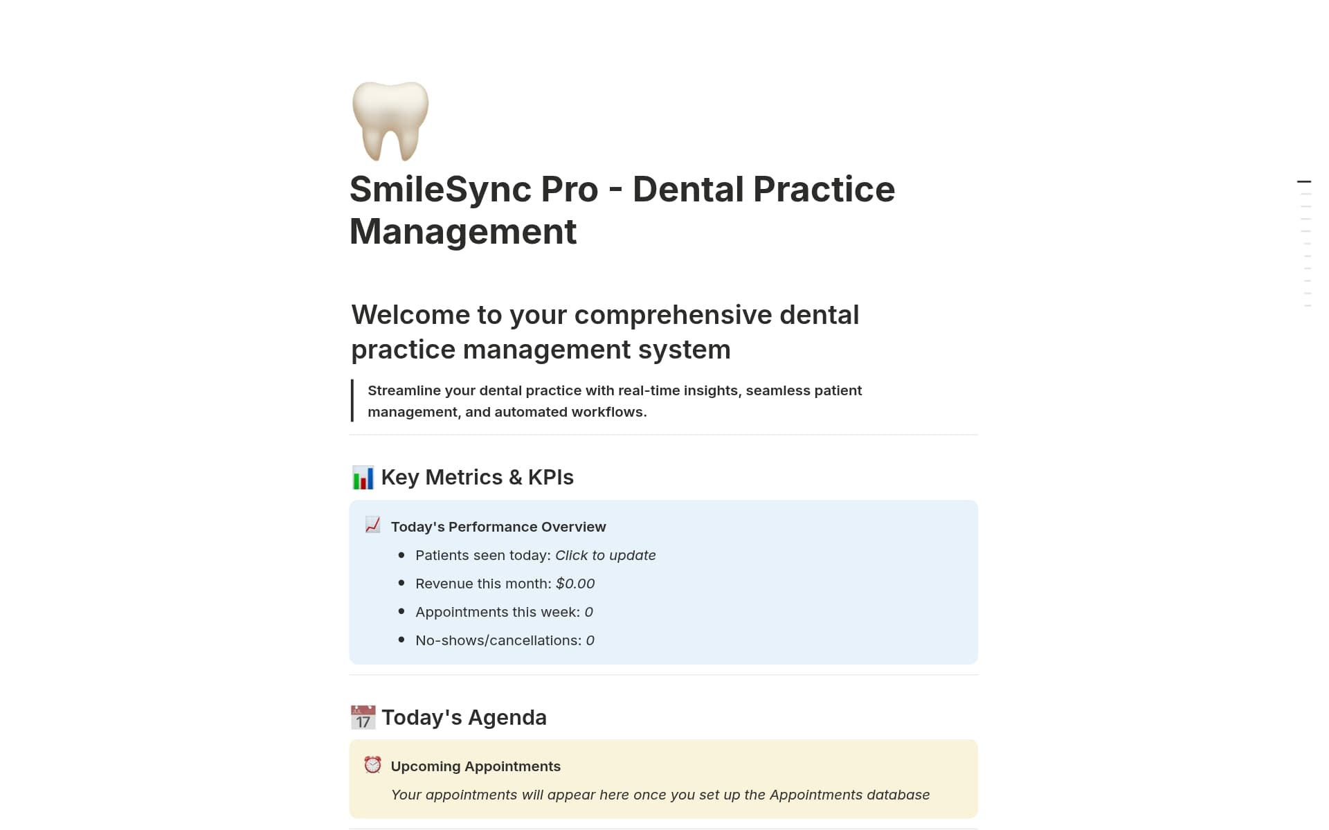 A template preview for SmileSync Pro - Dental Practice Management System