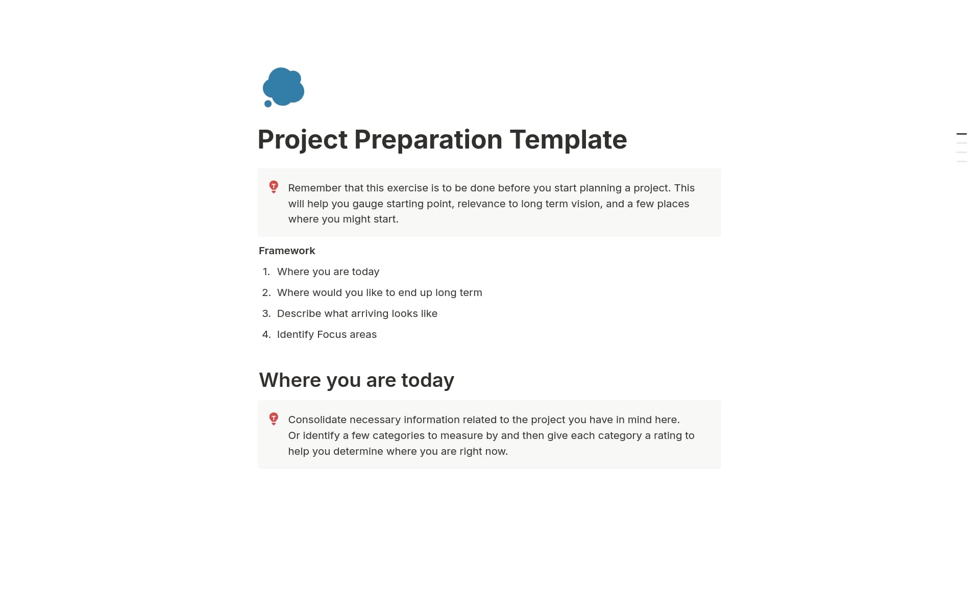 A template preview for Project Preparation