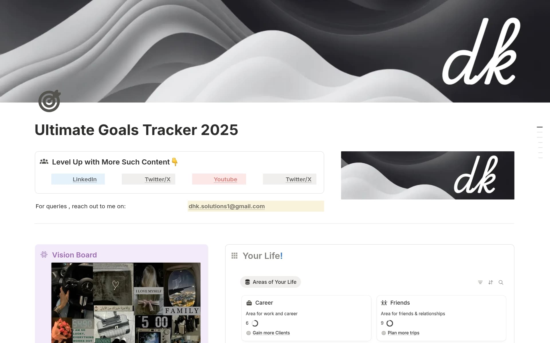 A template preview for Ultimate Goals Tracker 2025 v2.2