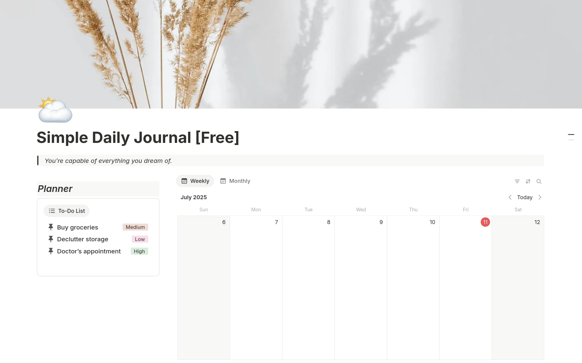 A template preview for Simple Daily Journal