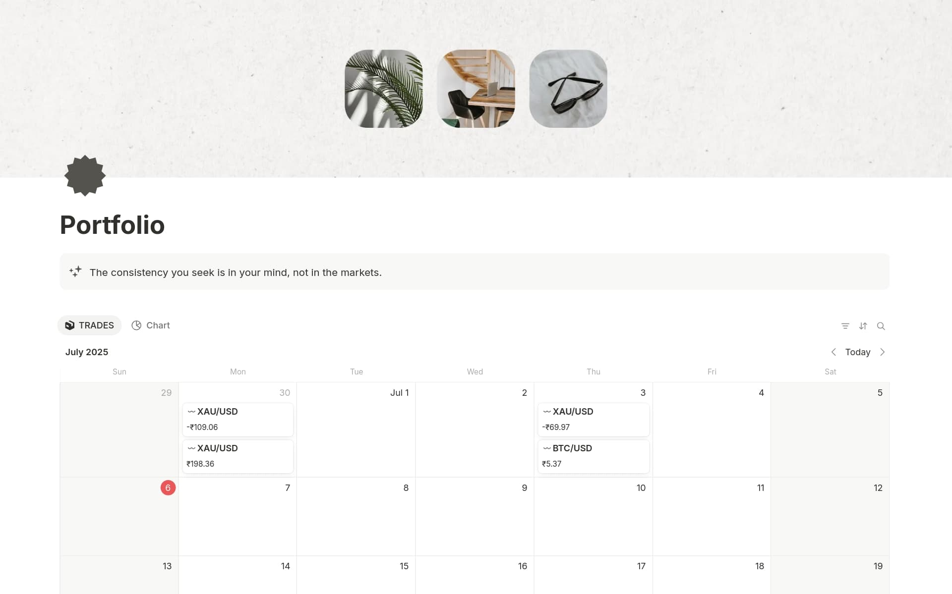 A template preview for TRADING JOURNAL