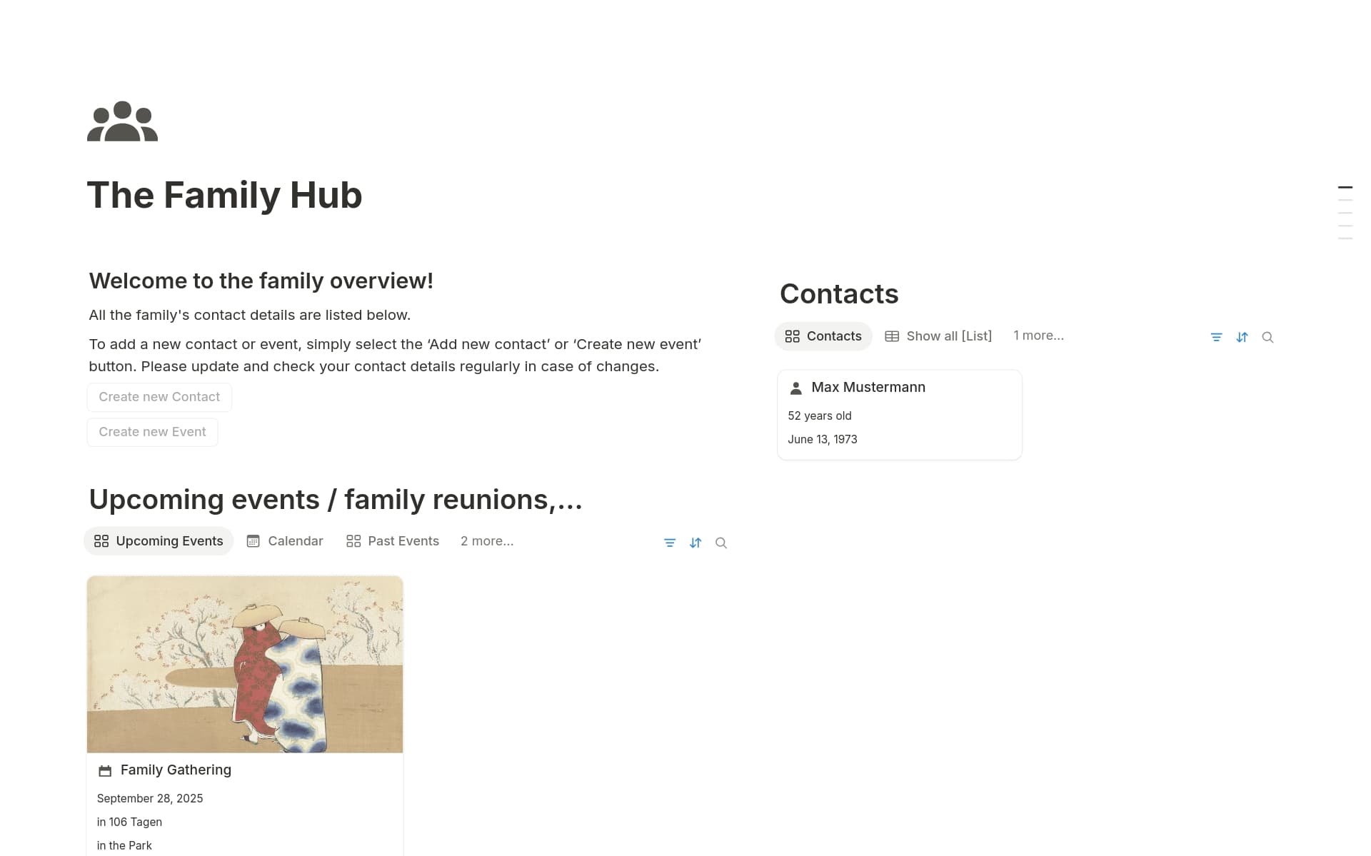 A template preview for The Family Hub