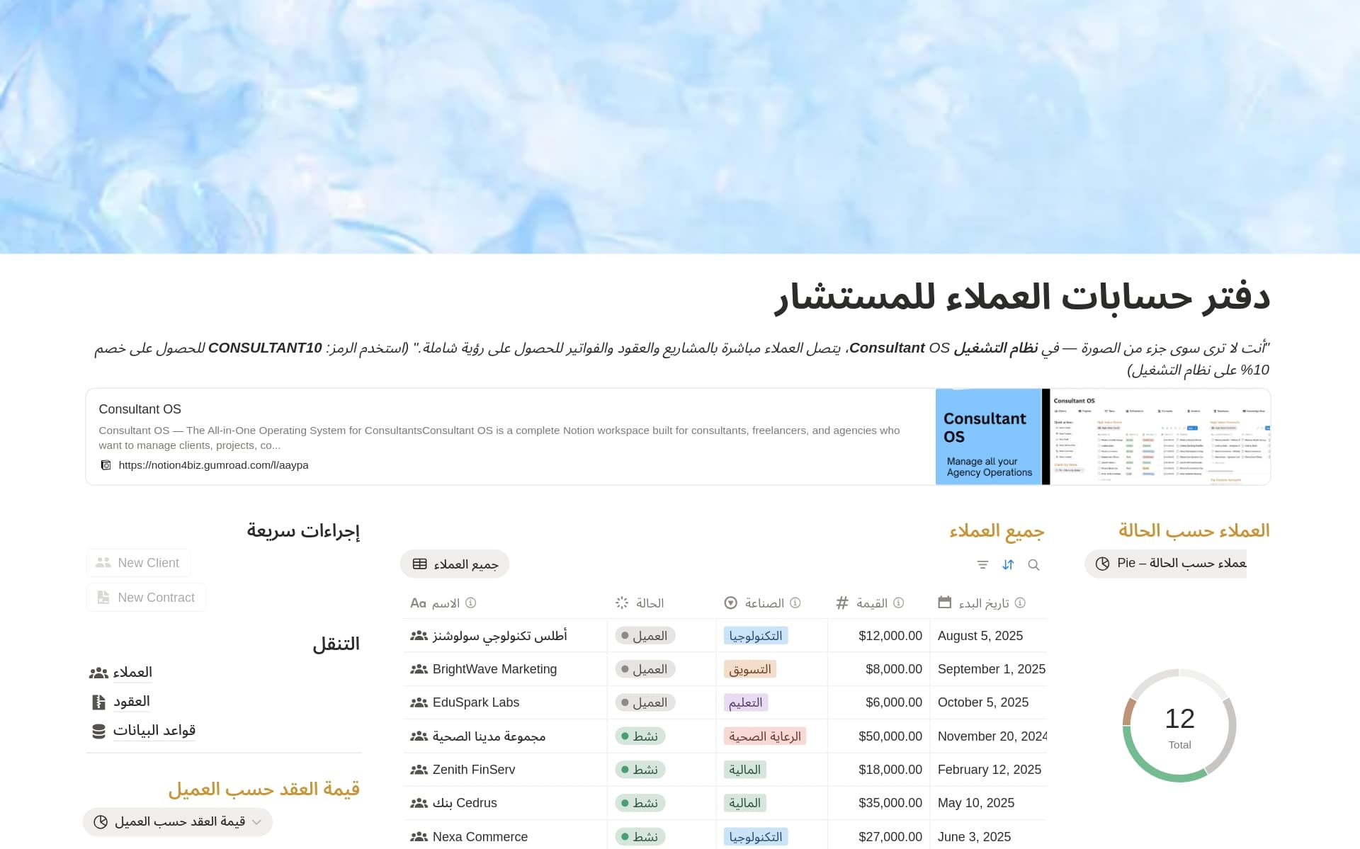 معاينة قالب سجل عملاء المستشار