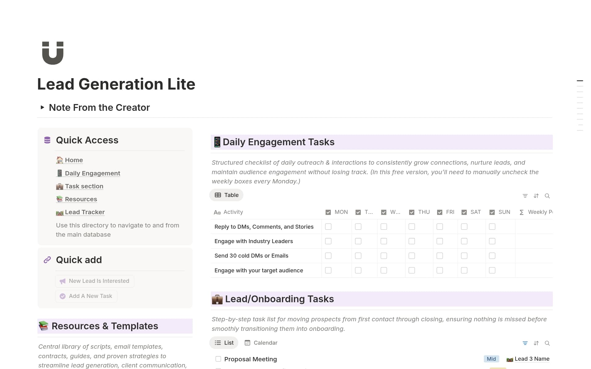 A template preview for Lead Generation Lite