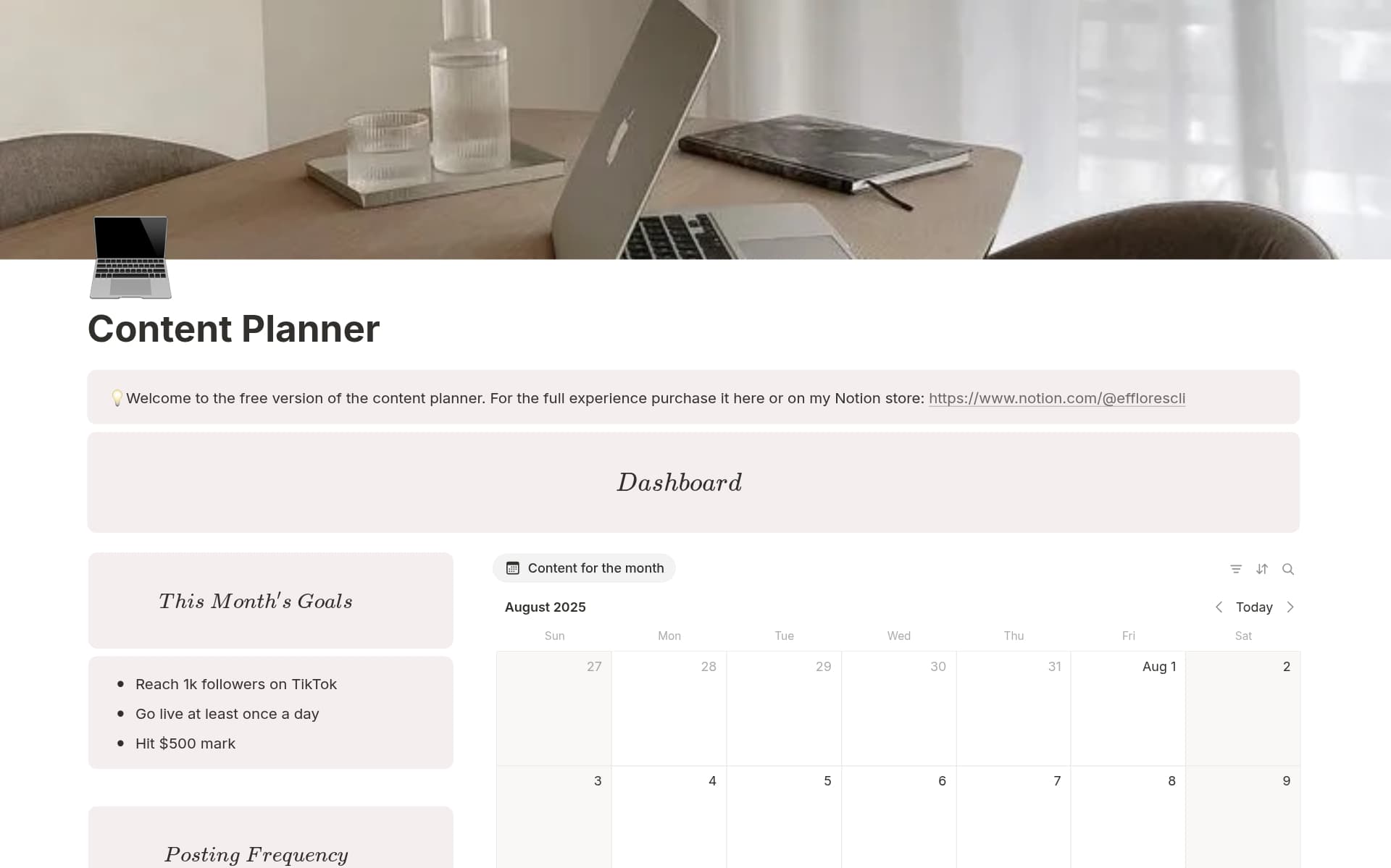 A template preview for Content Planner | minimalist style