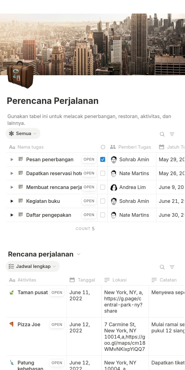 Tangkapan layar aplikasi seluler Notion