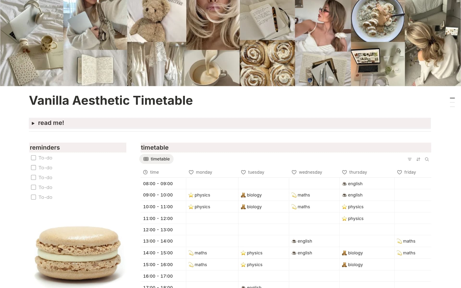A template preview for Vanilla Aesthetic Timetable 💫