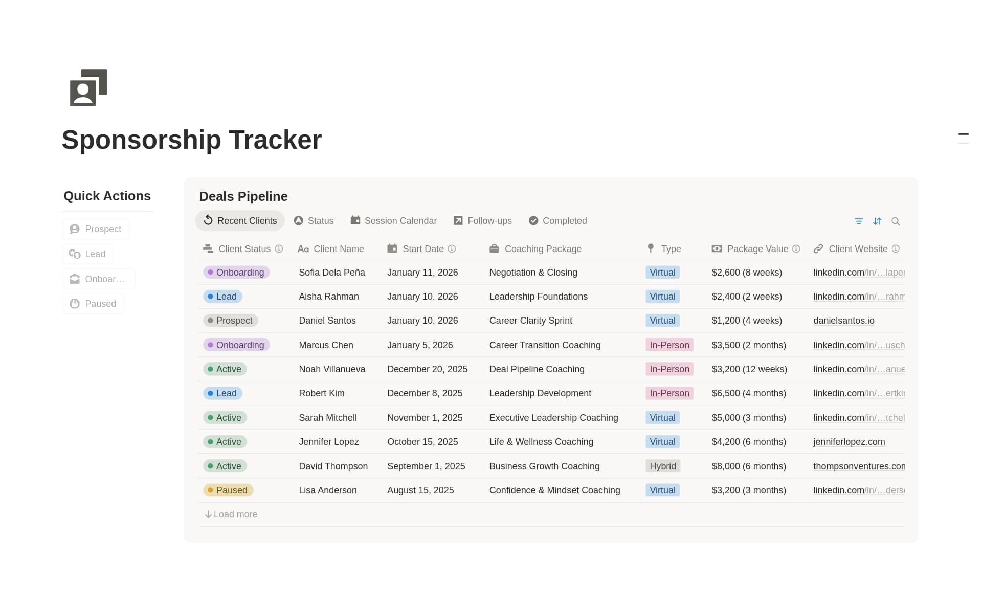 معاينة قالب Sponsorship Tracker