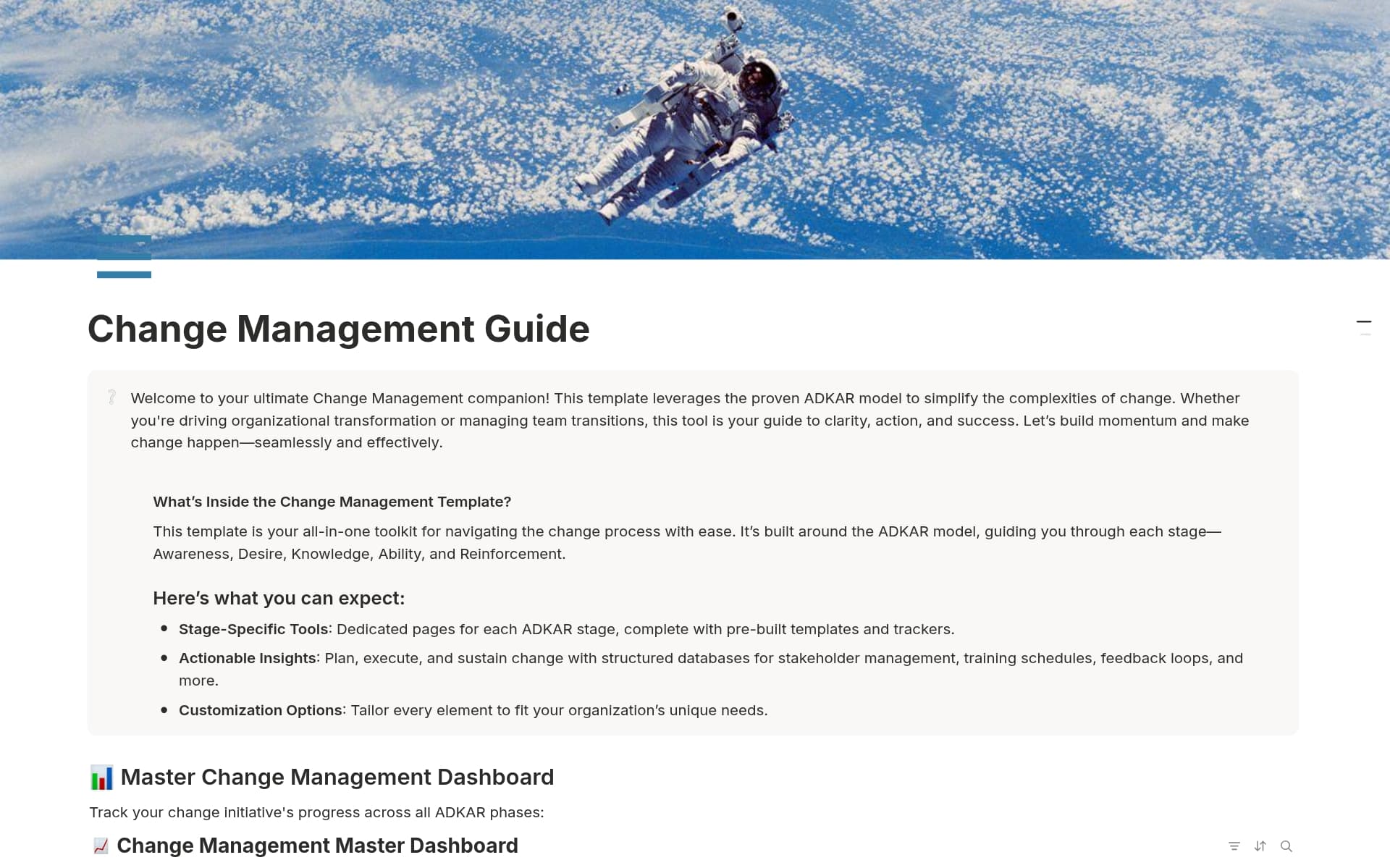 A template preview for Change Management Guide