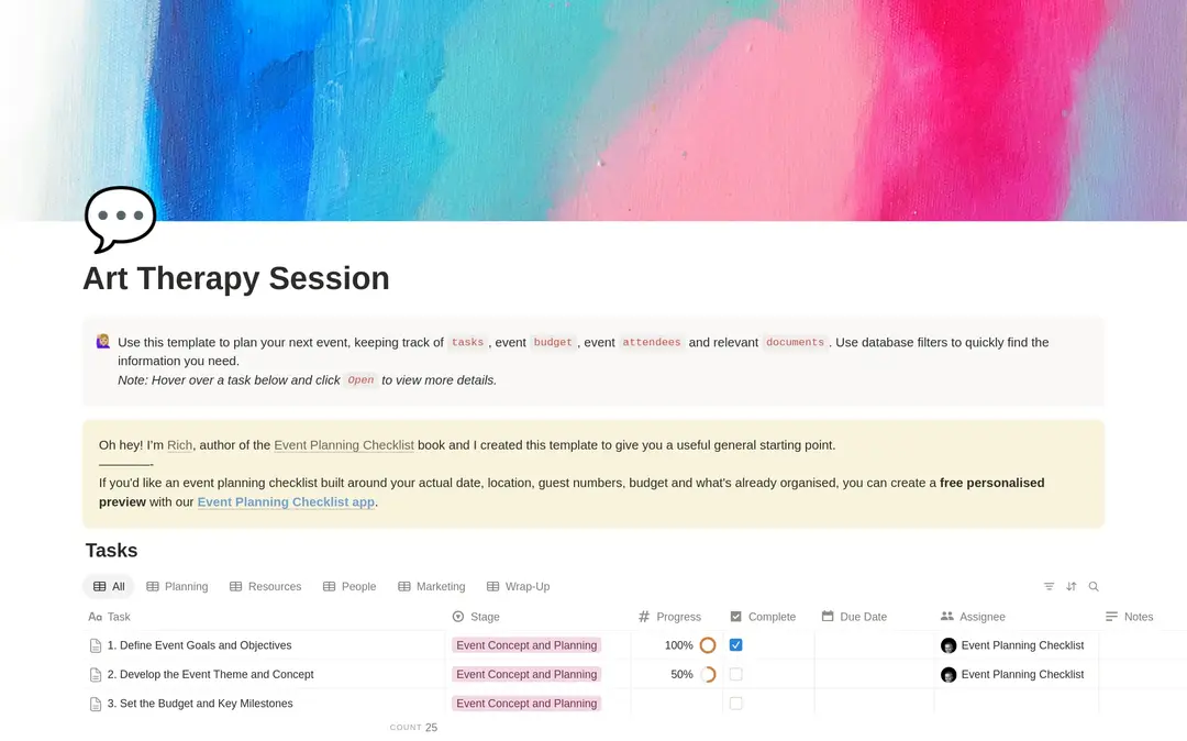 Art Therapy Session Planning Checklist preview