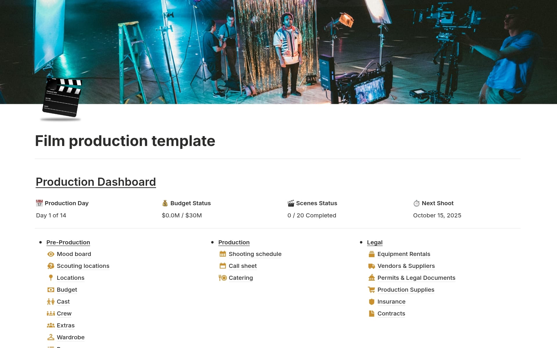 Uma prévia do modelo para Film Production