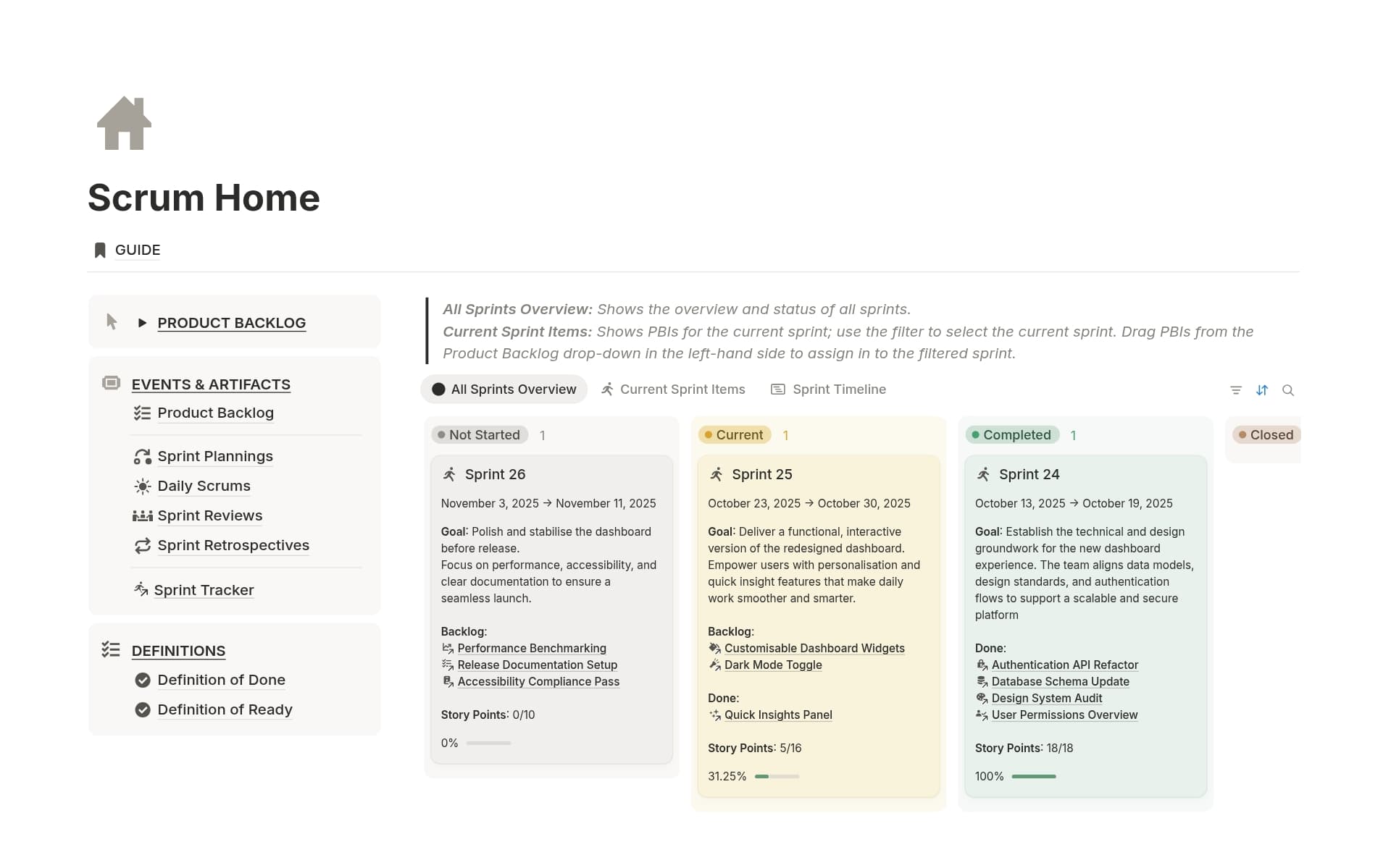 A template preview for Scrum Home