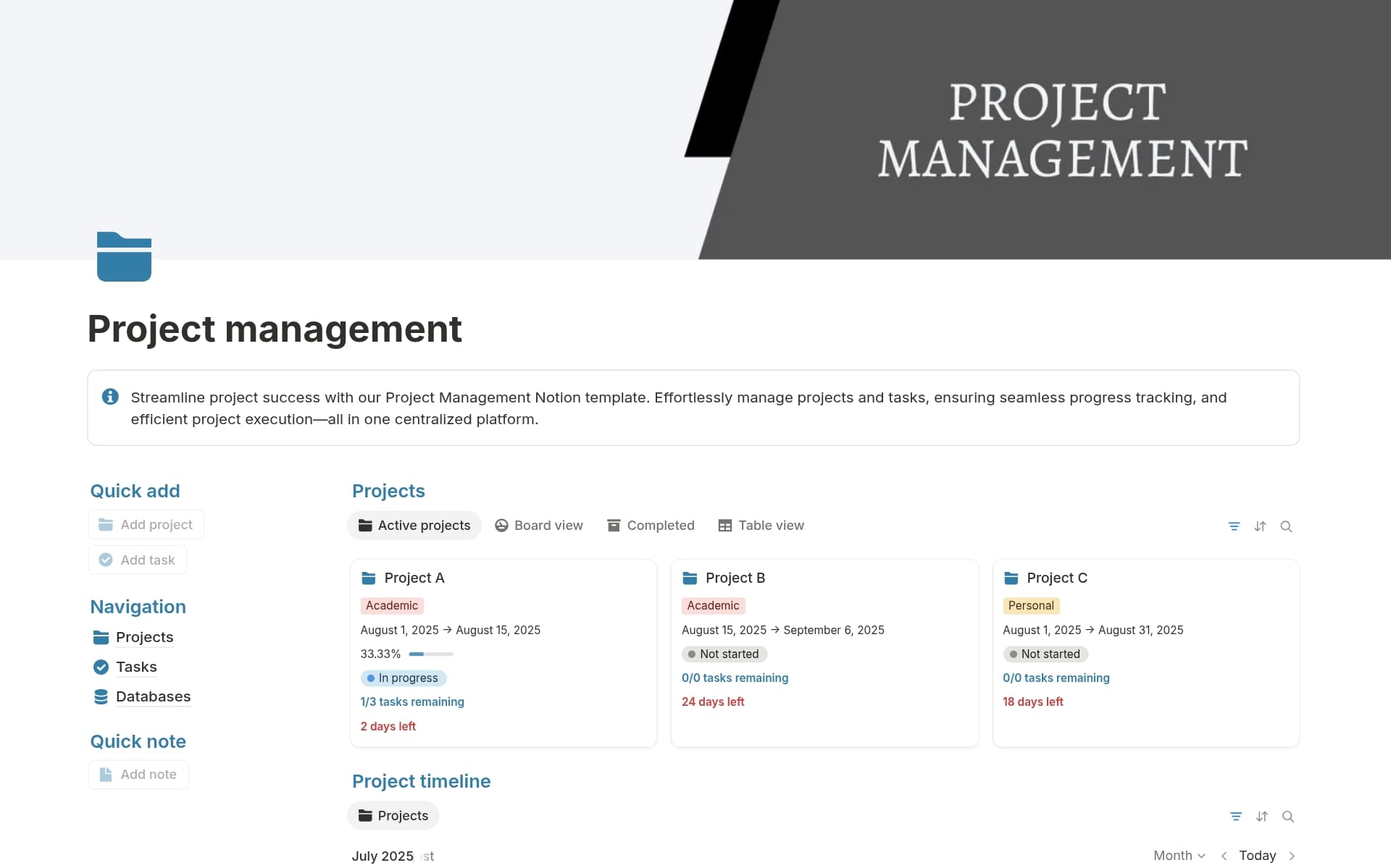 A template preview for Project management