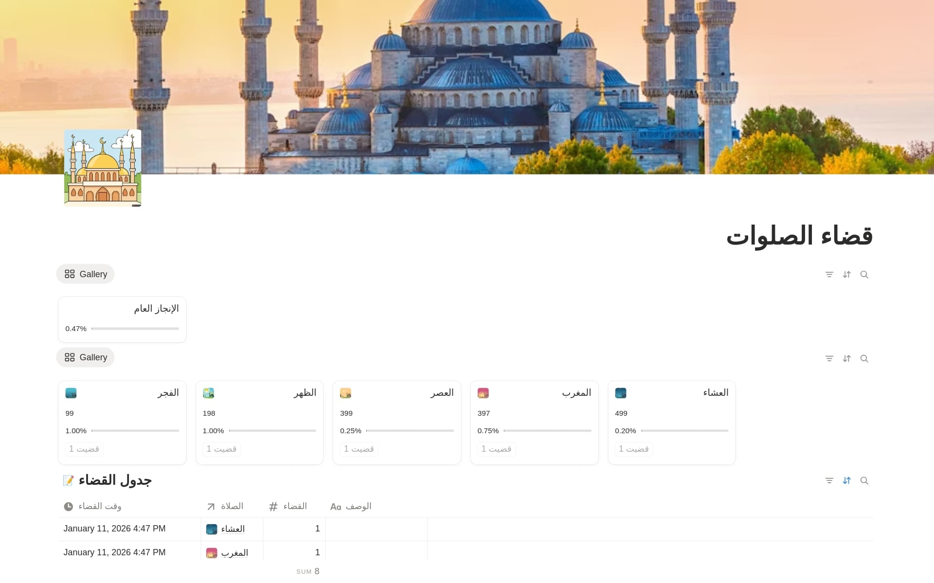 معاينة قالب متتبع قضاء الصلوات