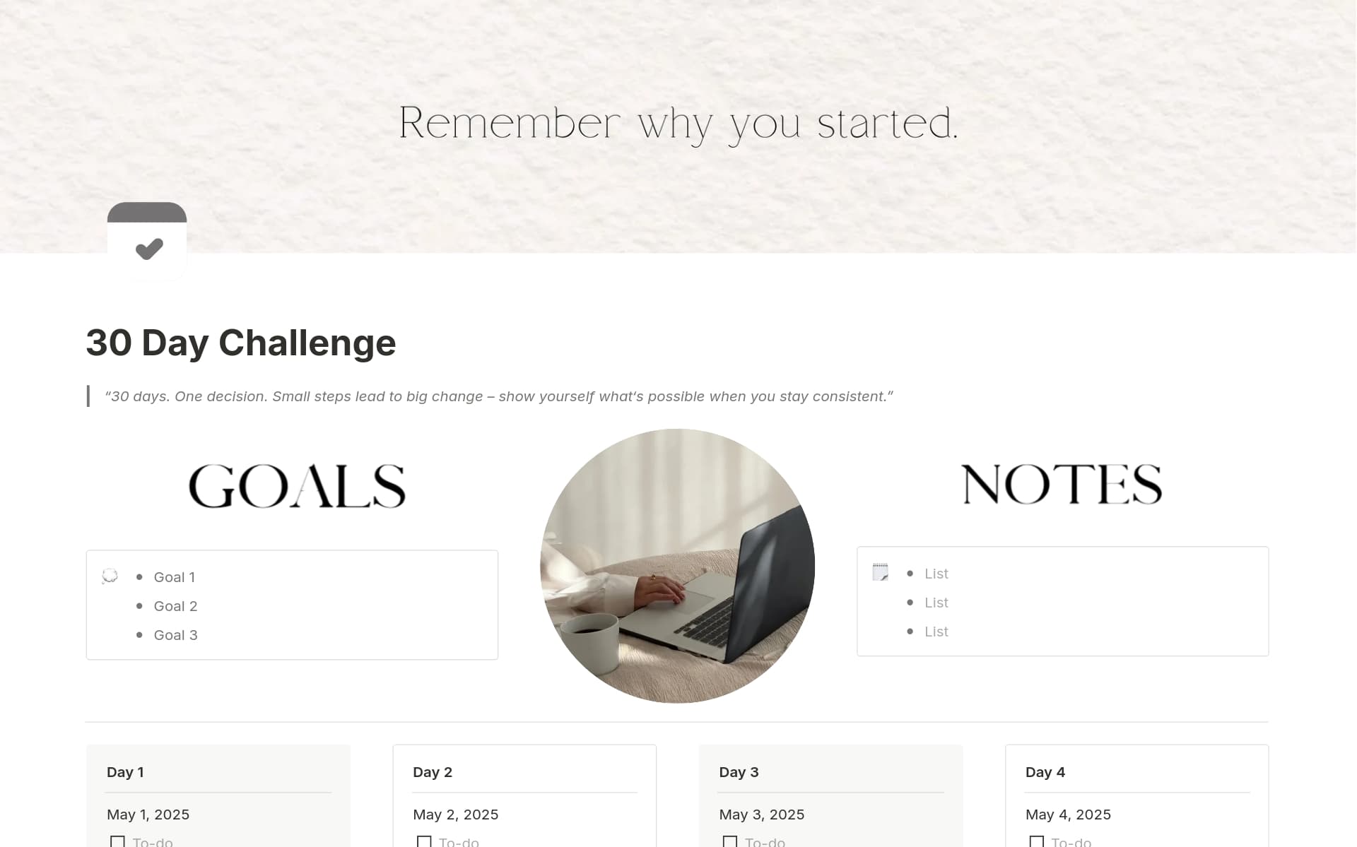 A template preview for 30 Day Challenge | Simple Minimal Tracker
