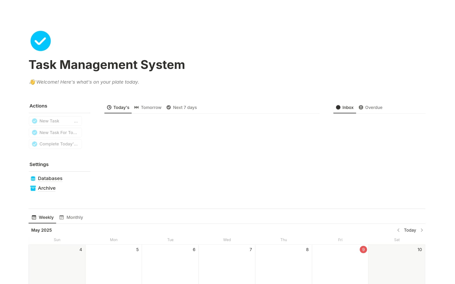 A template preview for Task Management System
