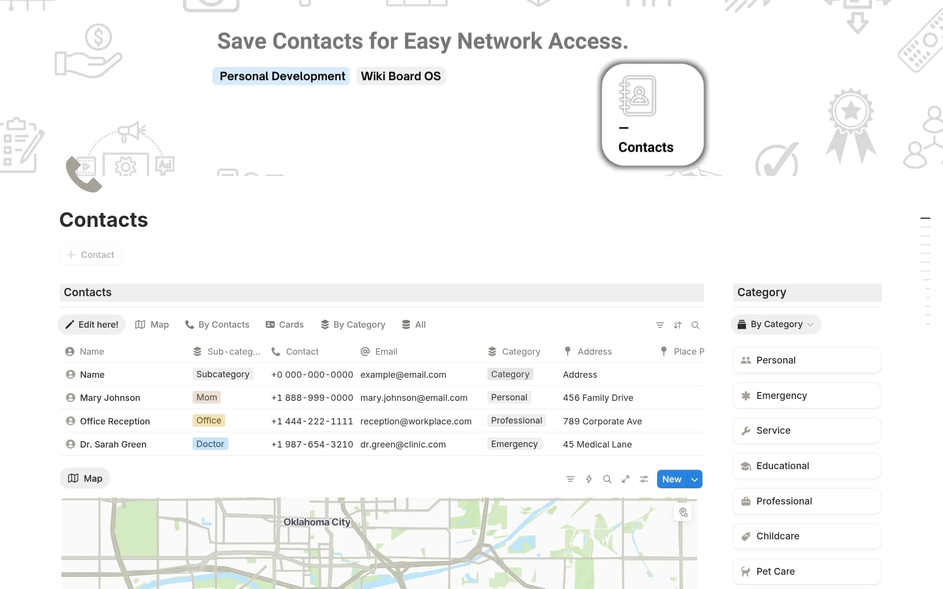 A template preview for Contacts