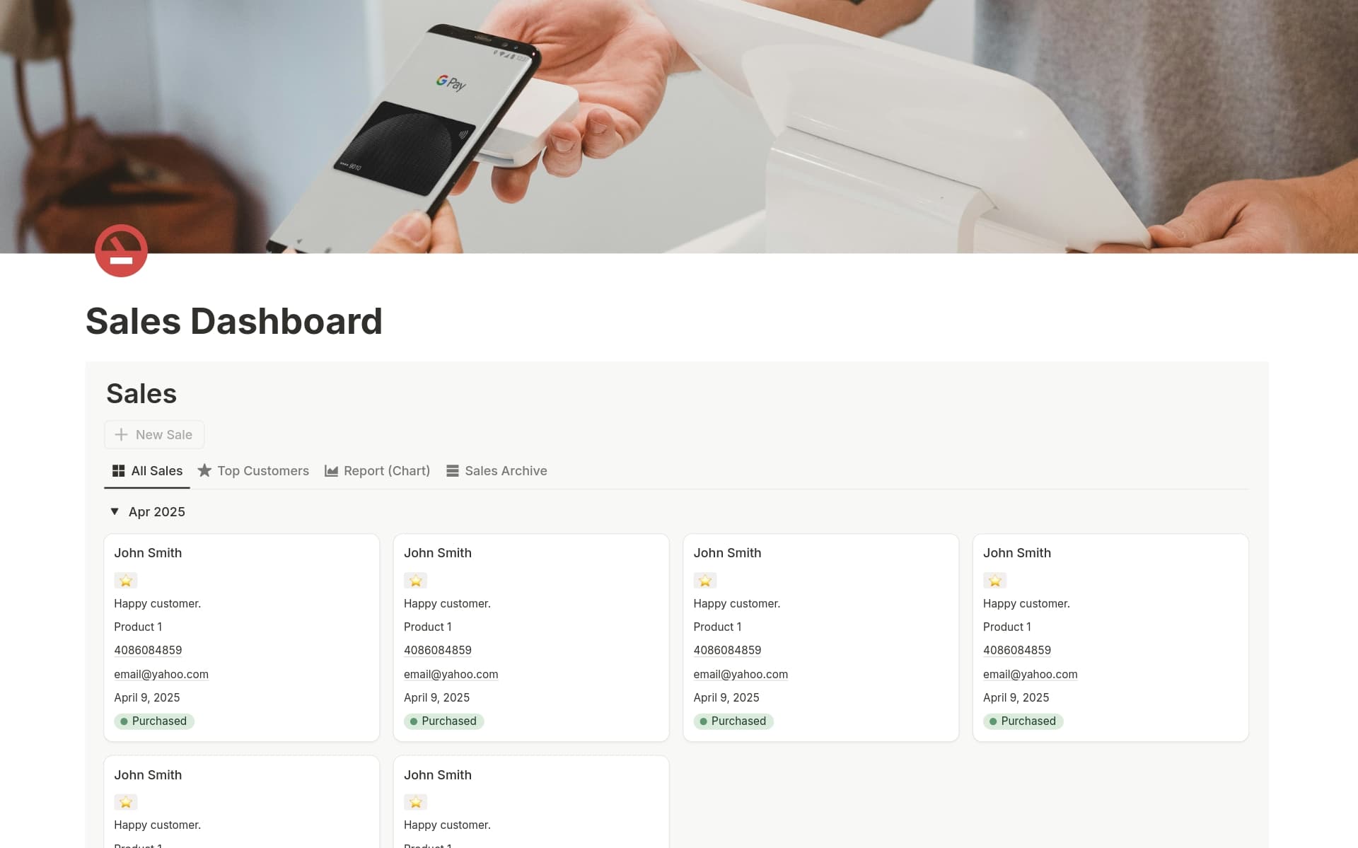 A template preview for Small Business Sales Dashboard