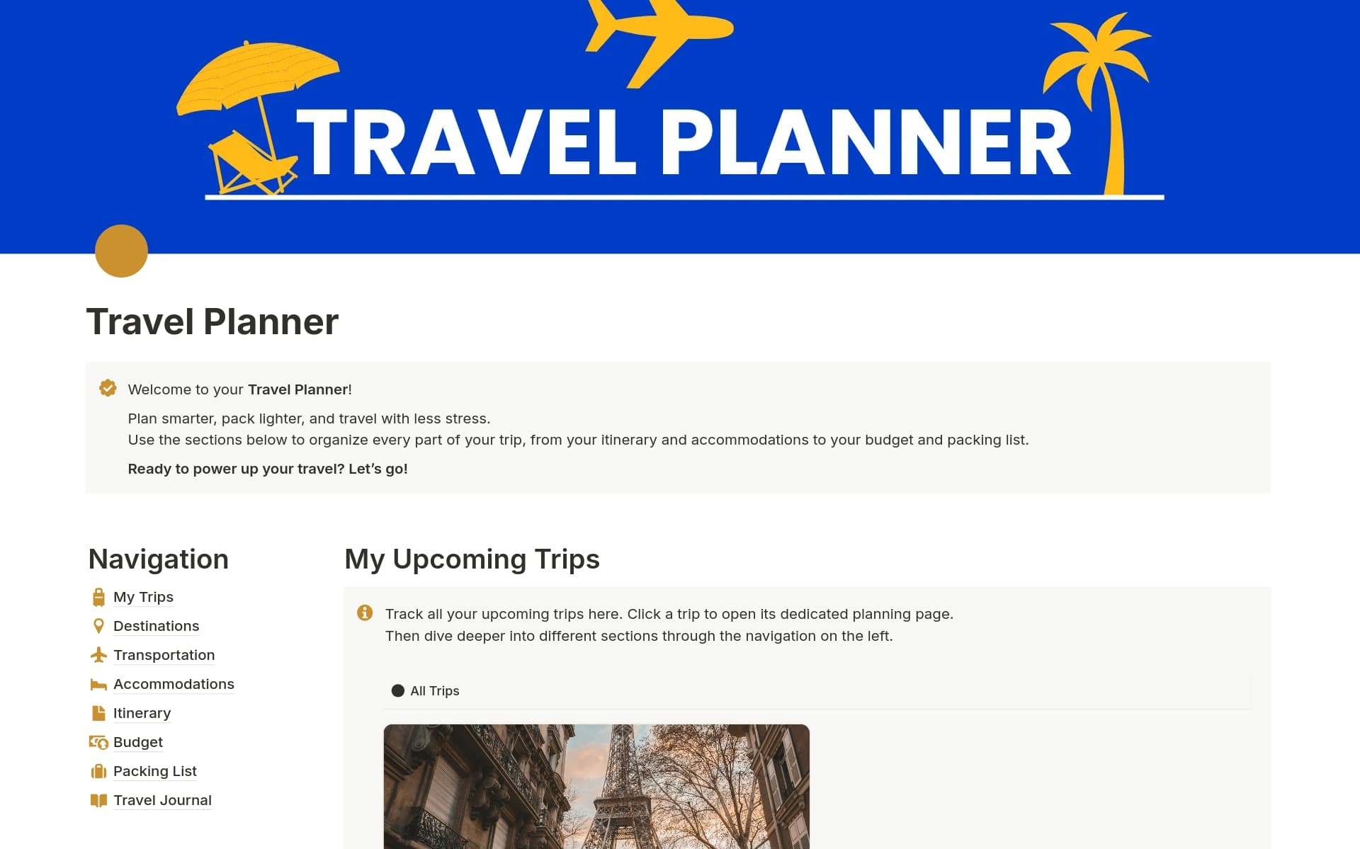 A template preview for Travel Planner & Trip Itinerary