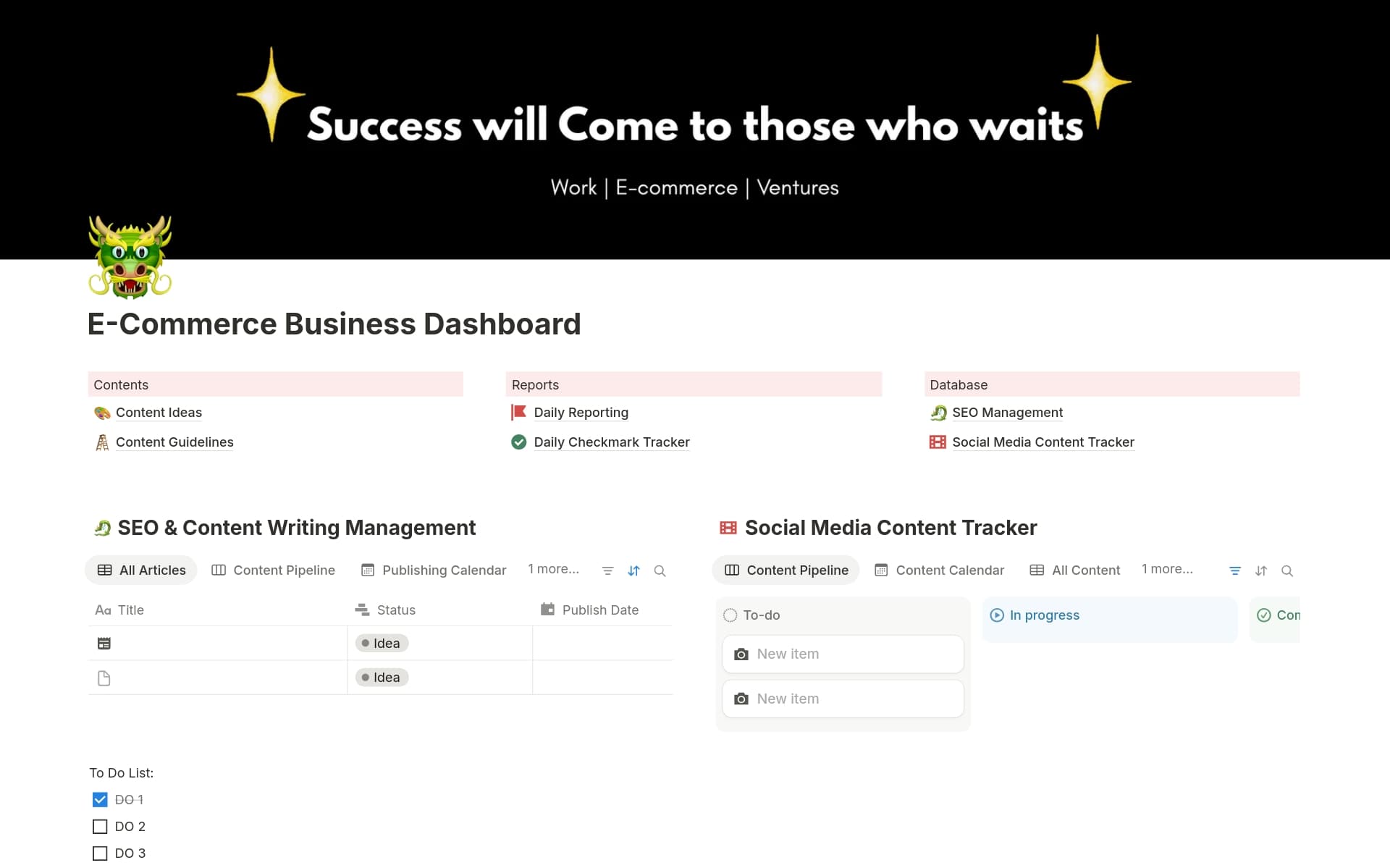 A template preview for Organized Business Dashboard